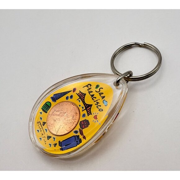 San Francisco Penny Keychain Acrylic City Landmarks Yellow Background - Picture 4 of 6